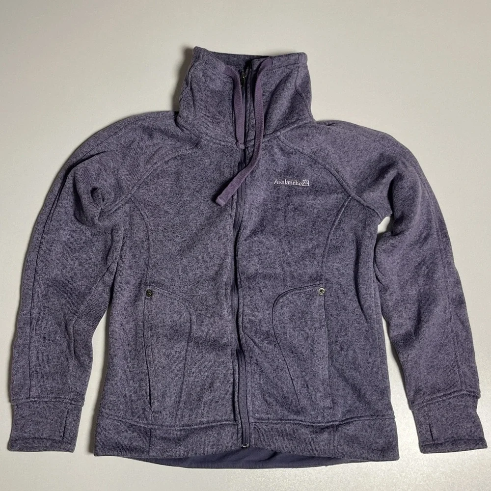 Avalanche Womens Full Zip Fleece Jacket Purple Heathered‎ Thumbhole Hiking Small